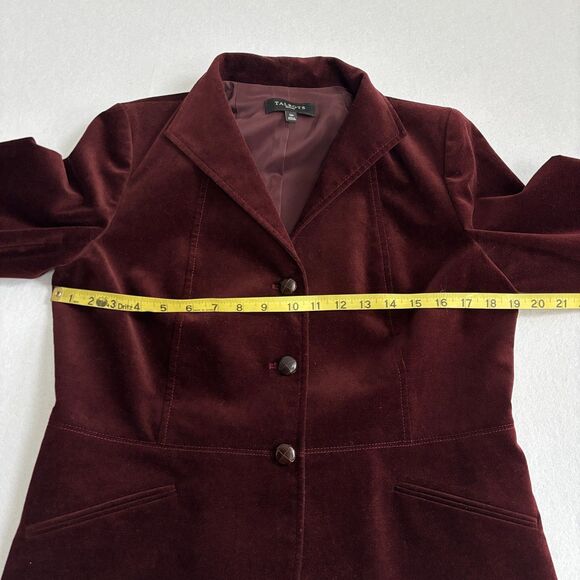 Talbots Velvet Blazer Jacket Women's 12P Burgundy Brown Peplum Holiday Party - Picture 6 of 8